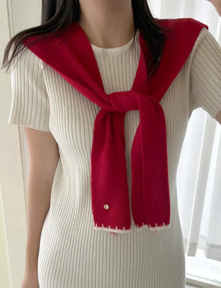 Gold Button Wool Knit Shoulder Shawl Women's Autumn Cardigan Shawl