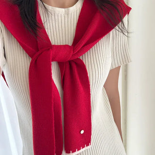 Gold Button Wool Knit Shoulder Shawl Women's Autumn Cardigan Shawl