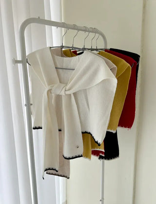 Gold Button Wool Knit Shoulder Shawl Women's Autumn Cardigan Shawl