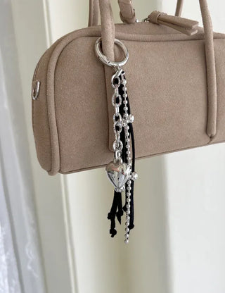 Suede Tassel Keyring Heart Keyholder Bag Charm Decoration