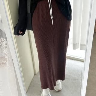 Knit ribbed long skirt women's H-line elastic waist skirt