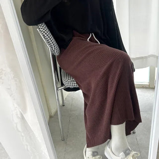 Knit ribbed long skirt women's H-line elastic waist skirt