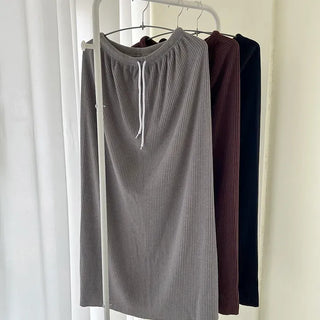 Knit ribbed long skirt women's H-line elastic waist skirt