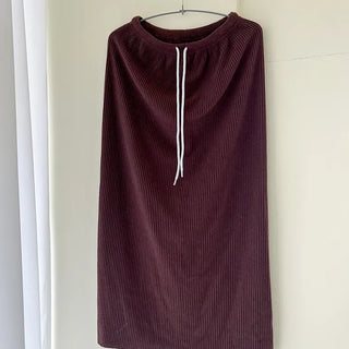 Knit ribbed long skirt women's H-line elastic waist skirt