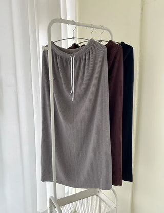 Knit ribbed long skirt women's H-line elastic waist skirt