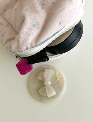 Merry Shop Ribbon Hand Mirror Marble Leopard Print Premium Portable Mini