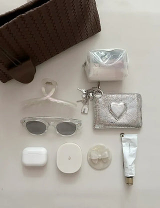 Merry Shop Ribbon Hand Mirror Marble Leopard Print Premium Portable Mini