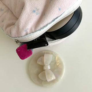 Merry Shop Ribbon Hand Mirror Marble Leopard Print Premium Portable Mini