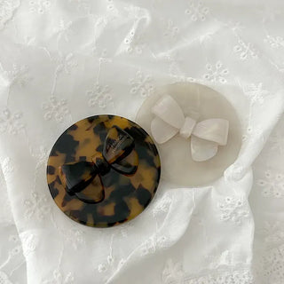 Merry Shop Ribbon Hand Mirror Marble Leopard Print Premium Portable Mini