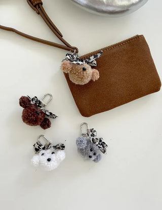 Merry Shop Poodle Doll Keyring Leopard Print Ribbon Keyholder Mini Keyring