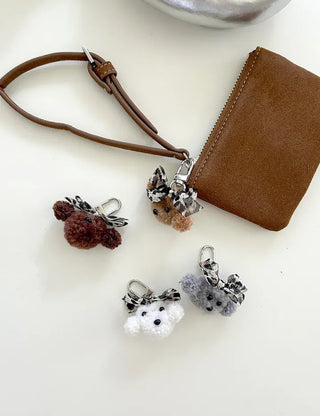 Merry Shop Poodle Doll Keyring Leopard Print Ribbon Keyholder Mini Keyring