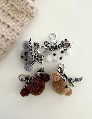 Merry Shop Poodle Doll Keyring Leopard Print Ribbon Keyholder Mini Keyring