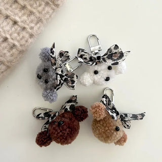 Merry Shop Poodle Doll Keyring Leopard Print Ribbon Keyholder Mini Keyring