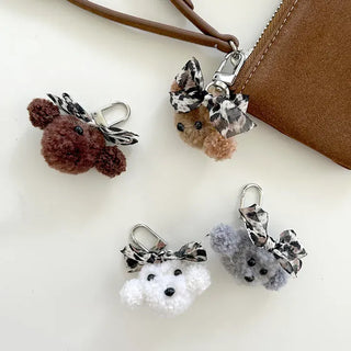 Merry Shop Poodle Doll Keyring Leopard Print Ribbon Keyholder Mini Keyring