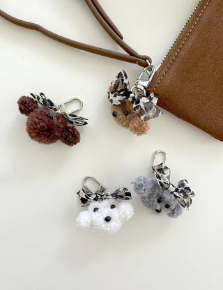 Merry Shop Poodle Doll Keyring Leopard Print Ribbon Keyholder Mini Keyring