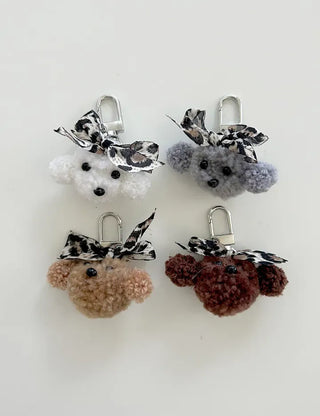 Merry Shop Poodle Doll Keyring Leopard Print Ribbon Keyholder Mini Keyring