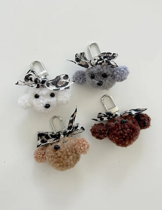 Merry Shop Poodle Doll Keyring Leopard Print Ribbon Keyholder Mini Keyring