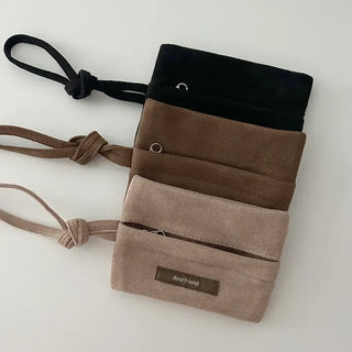 Merry Shop Pouch Wallet Suede Zipper Mini Strap