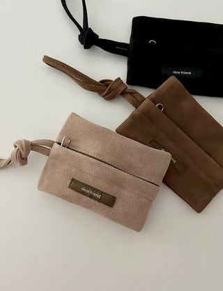 Merry Shop Pouch Wallet Suede Zipper Mini Strap