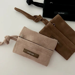 Merry Shop Pouch Wallet Suede Zipper Mini Strap