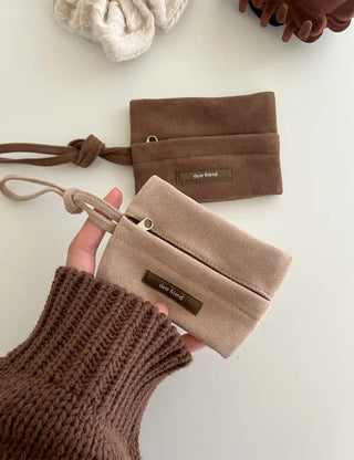 Merry Shop Pouch Wallet Suede Zipper Mini Strap
