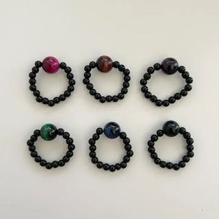 Mary Shop Gemstone Ring Tiger Eye Beads Handmade Women's