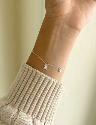 Merry Shop Silver Teddy Bear Bracelet 925 Silver Women's Daily
