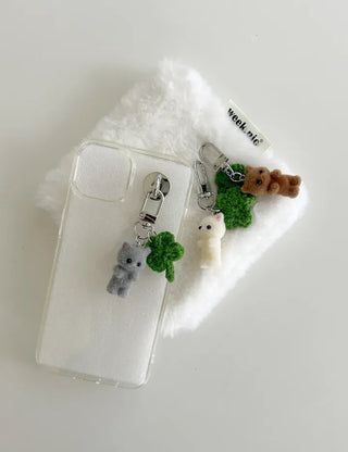 Knitted four-leaf clover keyring, mini cat doll, mini bag keyring
