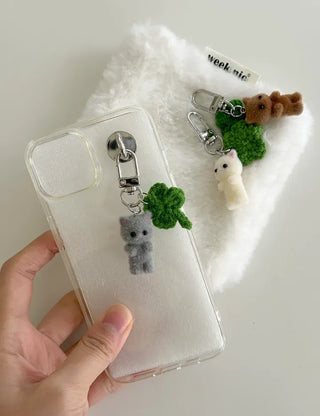 Knitted four-leaf clover keyring, mini cat doll, mini bag keyring