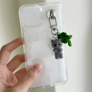 Knitted four-leaf clover keyring, mini cat doll, mini bag keyring
