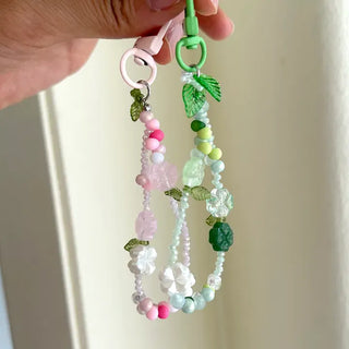 Merry Shop Flower Petal Bead Keyring Four-Leaf Clover Phone Strap