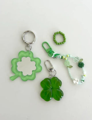Merry Shop Flower Petal Bead Keyring Four-Leaf Clover Phone Strap
