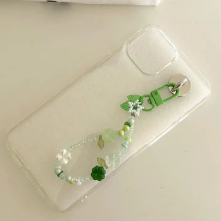 Merry Shop Flower Petal Bead Keyring Four-Leaf Clover Phone Strap