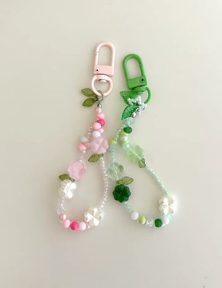 Merry Shop Flower Petal Bead Keyring Four-Leaf Clover Phone Strap