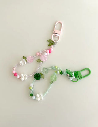 Merry Shop Flower Petal Bead Keyring Four-Leaf Clover Phone Strap