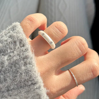 Merry Shop Pearl Ring Cubic Bold Friendship Ring Layered