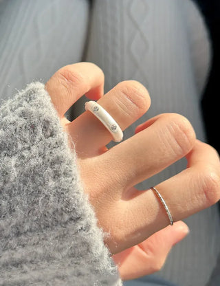 Merry Shop Pearl Ring Cubic Bold Friendship Ring Layered