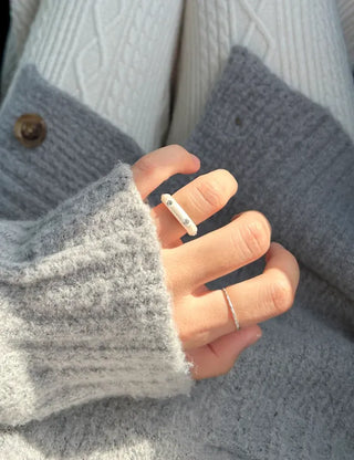 Merry Shop Pearl Ring Cubic Bold Friendship Ring Layered