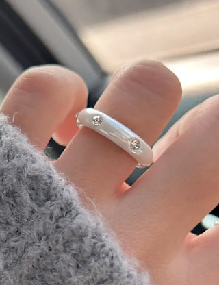 Merry Shop Pearl Ring Cubic Bold Friendship Ring Layered