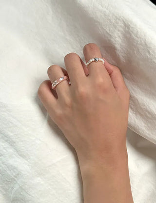 Merry Shop Pearl Ring Cubic Bold Friendship Ring Layered