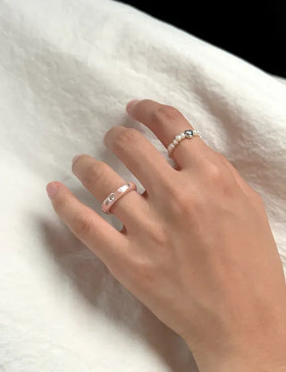 Merry Shop Pearl Ring Cubic Bold Friendship Ring Layered