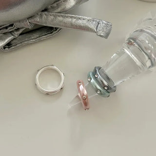 Merry Shop Pearl Ring Cubic Bold Friendship Ring Layered