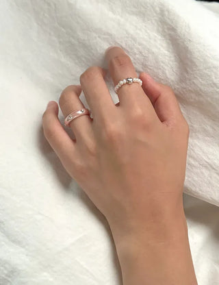Merry Shop Pearl Ring Cubic Bold Friendship Ring Layered