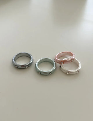 Merry Shop Pearl Ring Cubic Bold Friendship Ring Layered