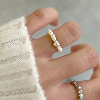 Merry Shop Pearl Ring Silver 925 Freshwater Pearl Women's Friendship Ring