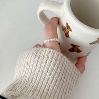 Merry Shop Pearl Ring Silver 925 Freshwater Pearl Women's Friendship Ring