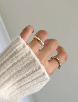 Merry Shop Pearl Ring Silver 925 Freshwater Pearl Women's Friendship Ring