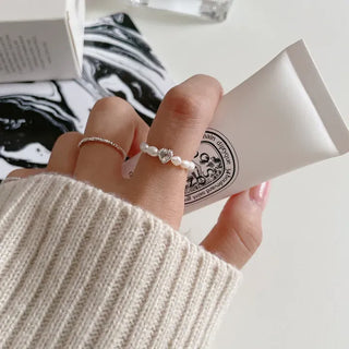Merry Shop Pearl Ring Silver 925 Freshwater Pearl Women's Friendship Ring