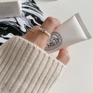 Merry Shop Pearl Ring Silver 925 Freshwater Pearl Women's Friendship Ring