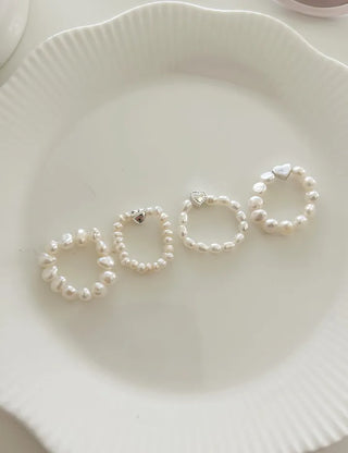 Merry Shop Pearl Ring Silver 925 Freshwater Pearl Women's Friendship Ring
